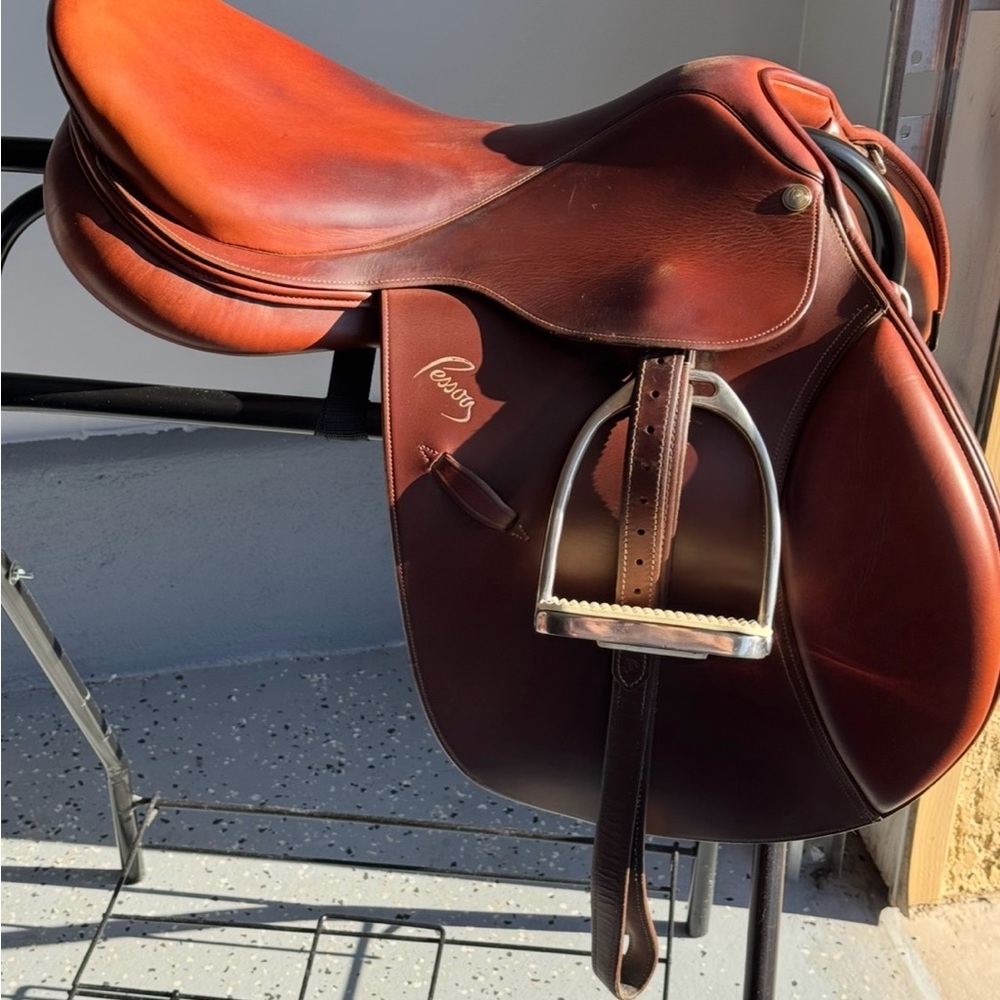 17.5” Pessoa Brown Leather English jumping Horse Saddle-